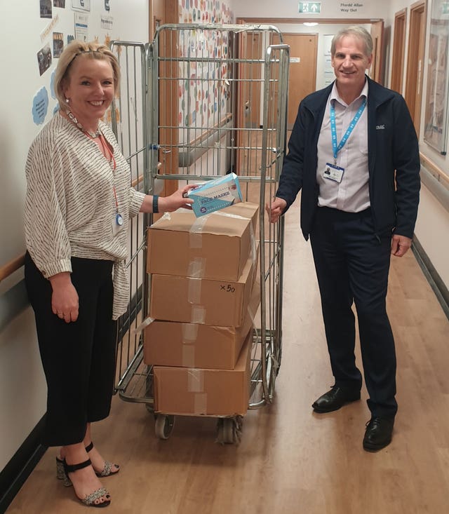 Some of the donated PPE arrives at Morriston Hospital
