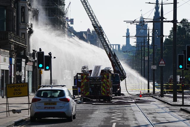 Firefighters at the scene of the blaze on Princes Street