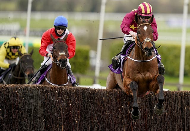 A Plus Tard (blue cap) found only stablemate Minella Indo too good in the Gold Cup