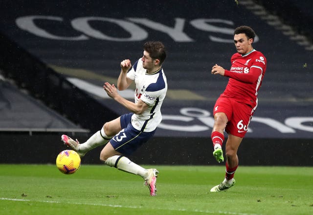 Defender Trent Alexander-Arnold fires home Liverpool's second goal against Tottenham