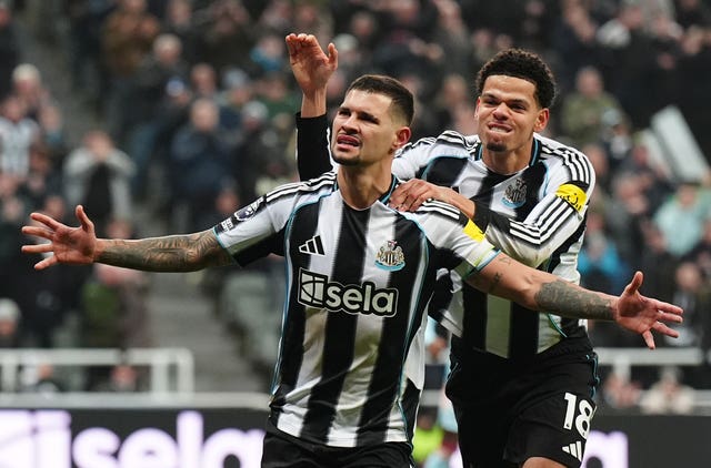 Bruno Guimaraes celebrates a goal