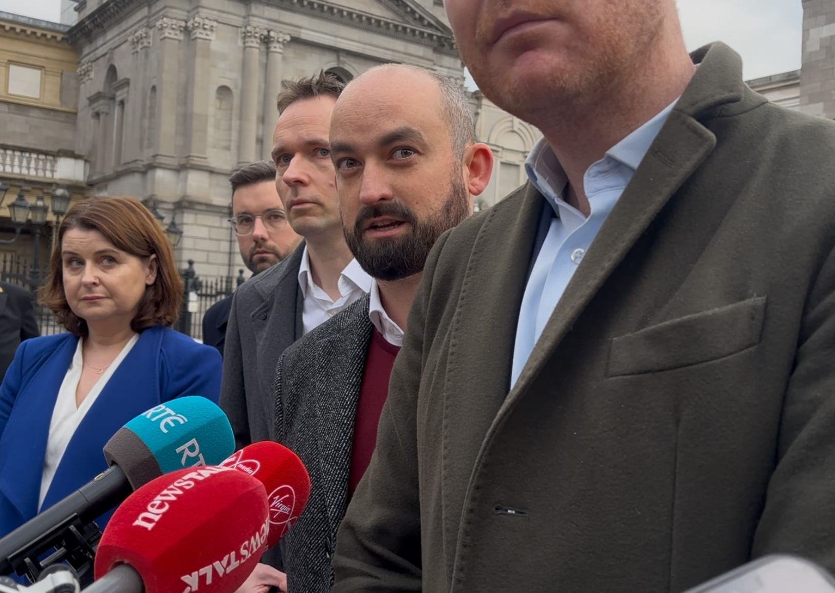 Newly elected TD for Dublin Bay South Eoin Hayes (second right) with Social Democrat TD Jennifer Whitmore, Social Democrats deputy leader Cian O’Callaghan and Dublin Central TD Gary Gannon at Leinster House, Dublin, in December