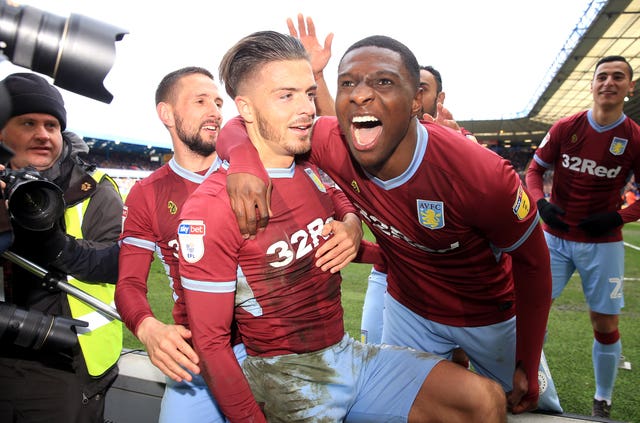 Jack Grealish celebrates netting the winner against Blues
