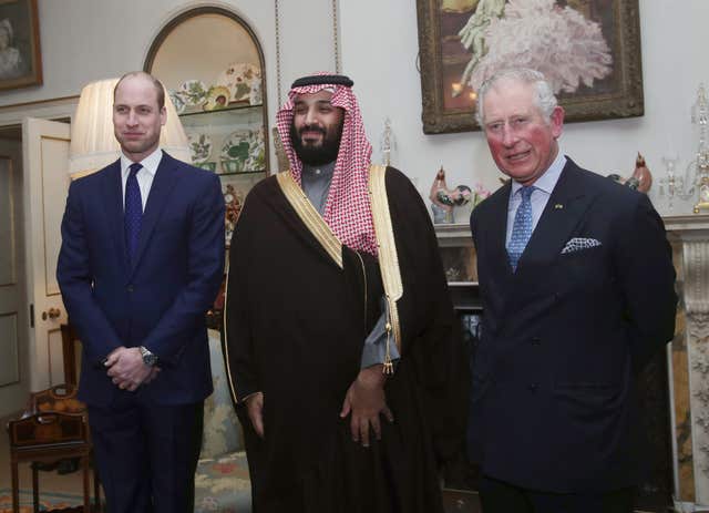 The Prince of Wales with Saudi Crown Prince Mohammed bin Salman and the Duke of Cambridge before they had dinner at Clarence House, London (Yui Mok/PA)