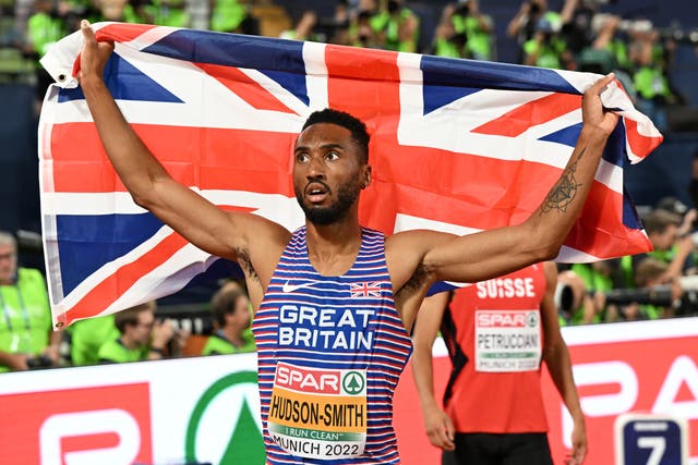 Great Britain’s Matthew Hudson-Smith celebrates winning gold in the Men’s 400m Final at the Olympic Stadium during day seven of the European Championships 2022 in Munich, Germany.