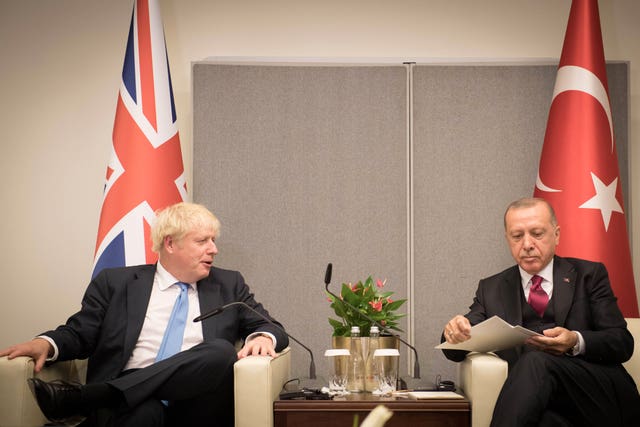 Boris Johnson and Turkish President Recep Tayyip Erdogan at the UN General Assembly