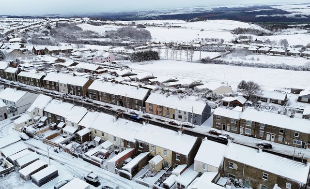A snow-covered town in County Durham