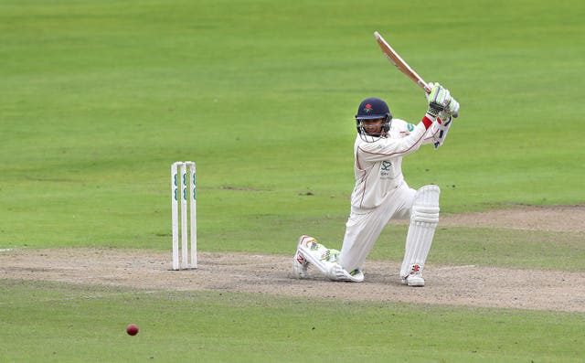 Haseeb Hameed was at the crease for Lancashire as bad light stopped play at New Road.