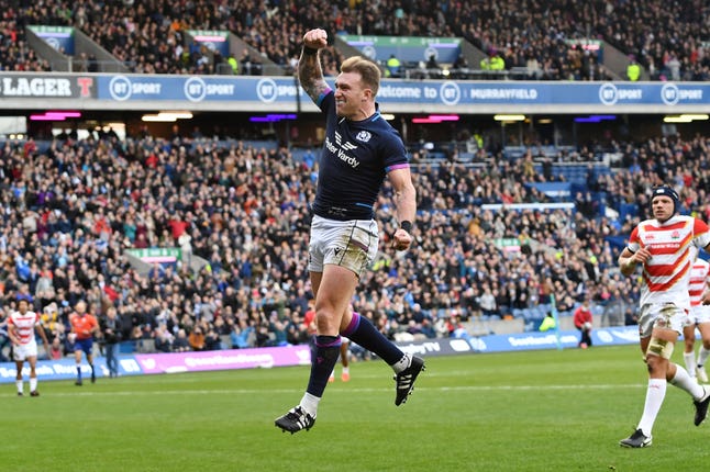 Stuart Hogg scores his 25th try for Scotland