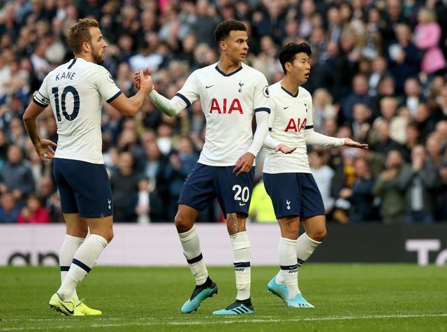 Dele Alli, centre, equalised for Tottenham