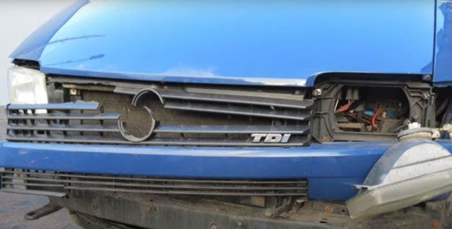 Damage to the van being driven by Adrian Ismay after a Semtex bomb exploded underneath it