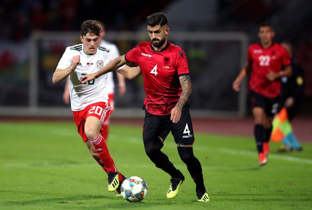 James, left, made his senior debut for Wales against Albania last November