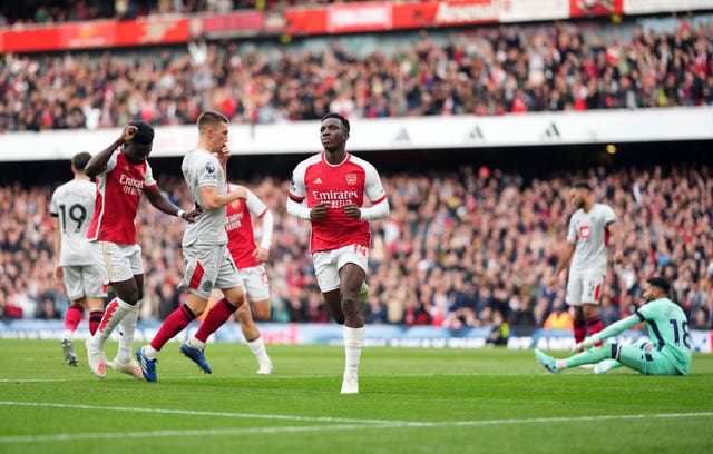 Eddie Nketiah celebrates scoring his opening goal