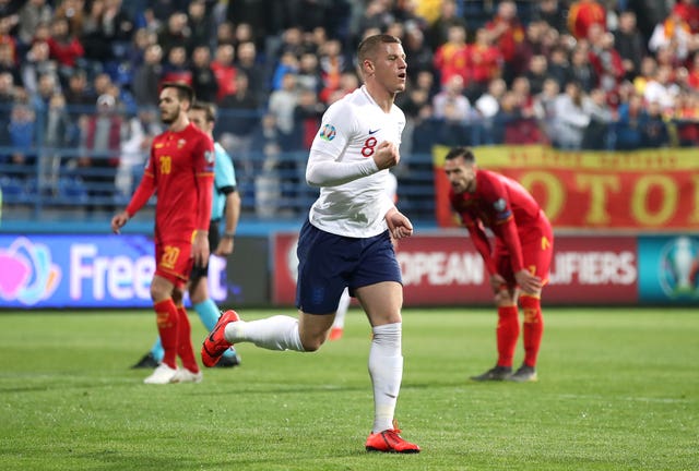 Ross Barkley celebrates the first of his goals for England against Montenegro