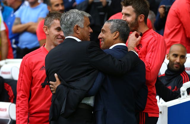 Brighton manager Chris Hughton (right) saw his side get the better of Jose Mourinho's Manchester United on Sunday (Gareth Fuller/PA).