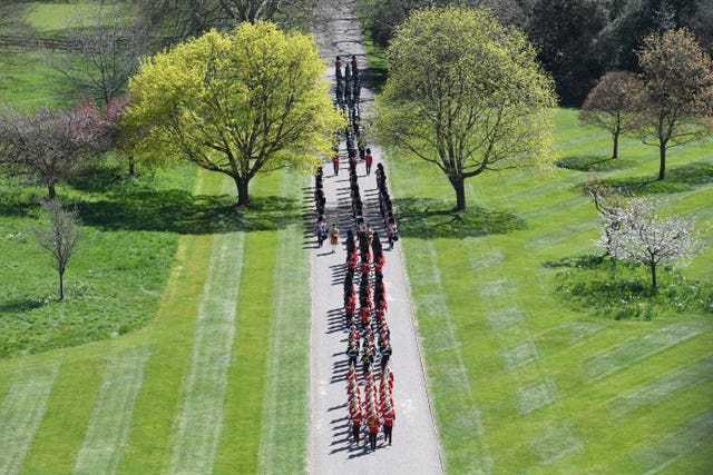 Members of the military arrive for the funeral of the Duke of Edinburgh in Windsor Castle, Berkshire