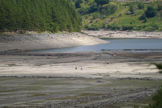 View of low water levels and bare earth at Haweswater reservoir
