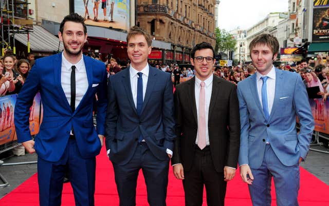 Blake Harrison, Joe Thomas, Simon Bird and James Buckley attending the premiere of The Inbetweeners 2