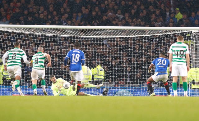 Celtic goalkeeper Fraser Forster saved Alfredo Morelos' penalty