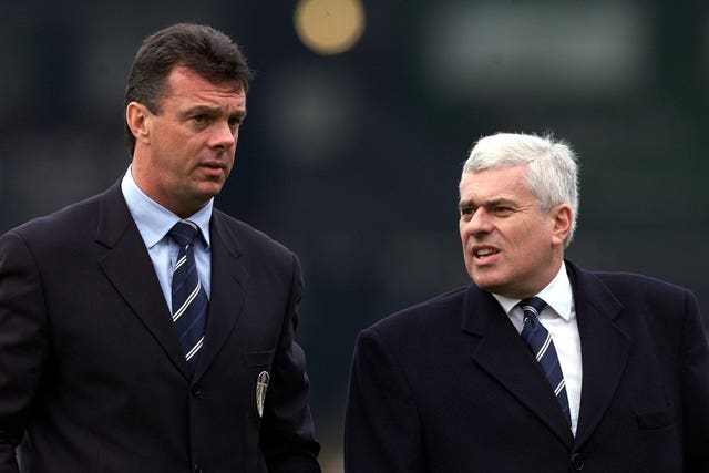 After O'Leary was sacked by Leeds, chairman Peter Risdale (right) spoke about the money invested in players and failure to qualify for the Champions League (Nick Potts/PA).