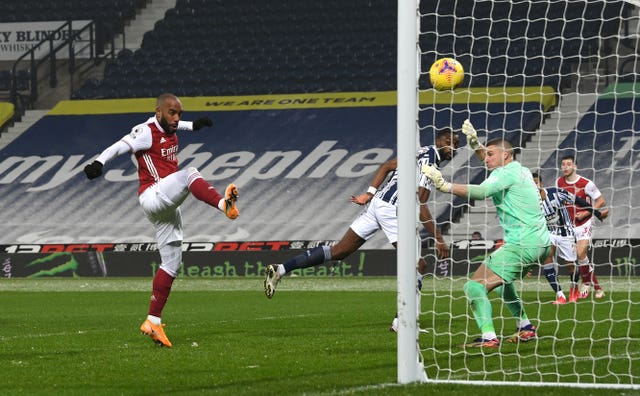 Alexandre Lacazette scores Arsenal's fourth against West Brom at The Hawthorns 