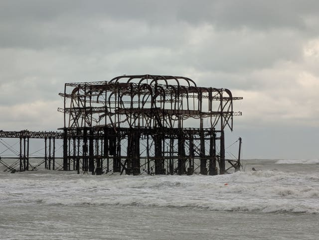 Pieces of the West Pier in Brighton falling off into the sea