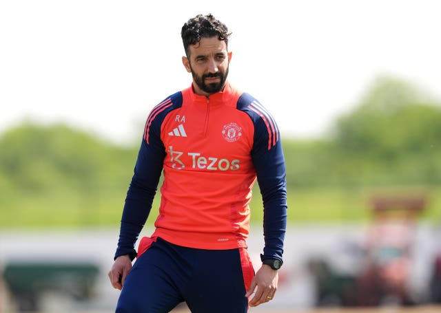 Manchester United manager Ruben Amorim during a training session