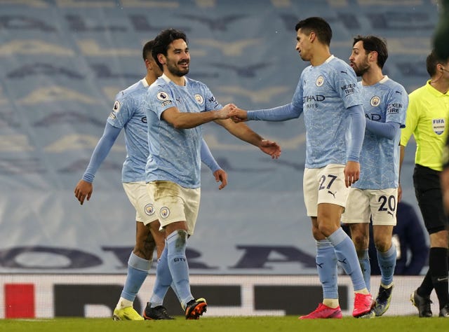 Ilkay Gundogan, second left, was in inspired form (Tim Keeton/PA)