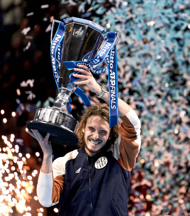 Stefanos Tsitsipas lifts the ATP Finals trophy