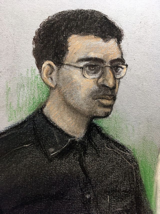 Court artist sketch of Hashem Abedi