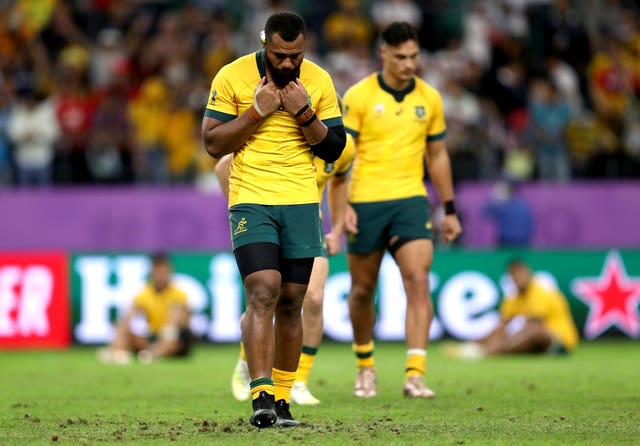 Samu Kerevi looks on as Australia are knocked out of the competition