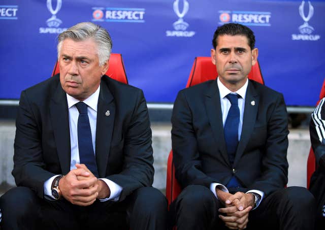 Hierro (right) worked as an assistant to Carlo Ancelotti at Real Madrid before taking the Oviedo hot-seat