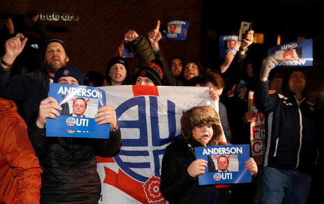 Bolton fans protest against chairman Ken Anderson
