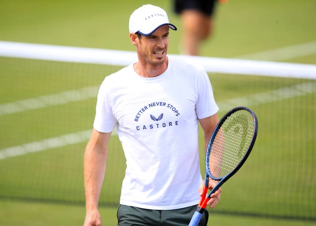 Andy Murray pictured during a practice session at Wimbledon