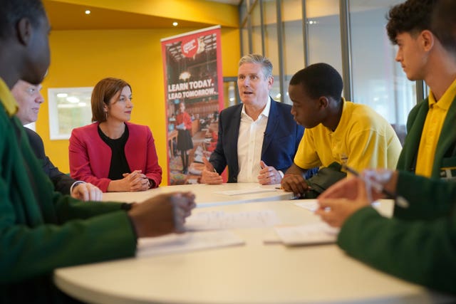 Labour leader Sir Keir Starmer and shadow education secretary Bridget Phillipson during a visit to the Sydney Russell School in Dagenham on Monday
