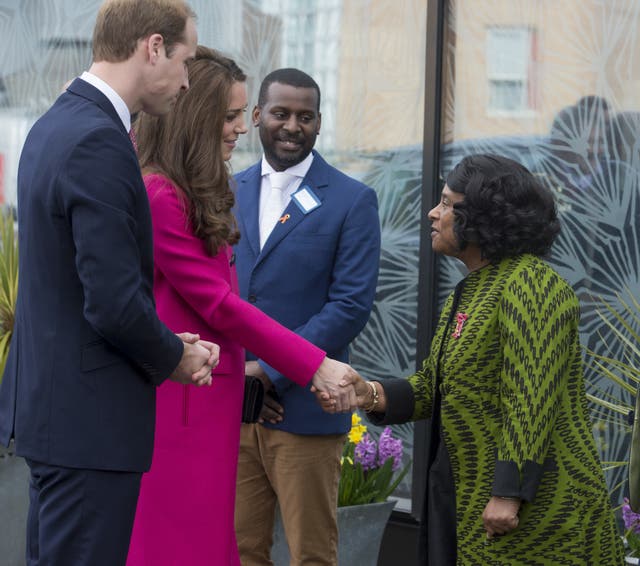 The Duke and Duchess of Cambridge meeting Baroness Doreen Lawrence and Stuart Lawrence as they arrive at the Stephen Lawrence Centre in south London (David Parker/Daily Mail/PA)