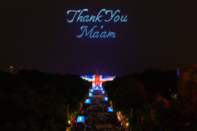 A drone display over Buckingham Palace during the Platinum Party at the Palace in London