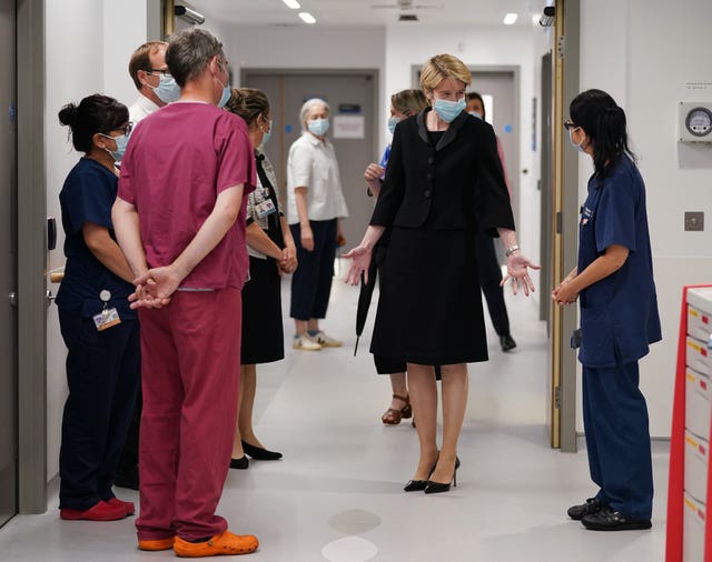 Amanda Pritchard meets members of staff during a visit to University College Hospital London