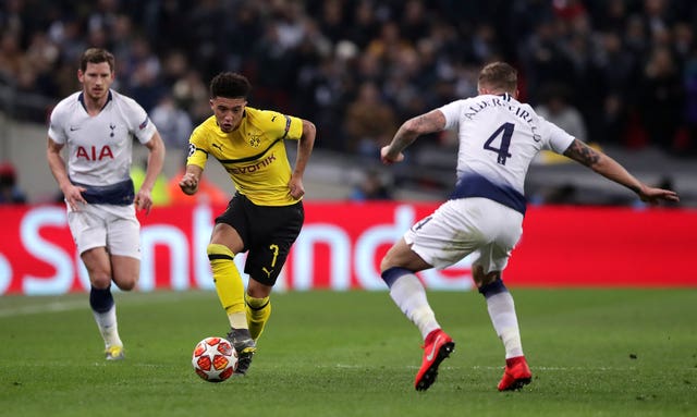 Borussia Dortmund's Jadon Sancho in action against Tottenham