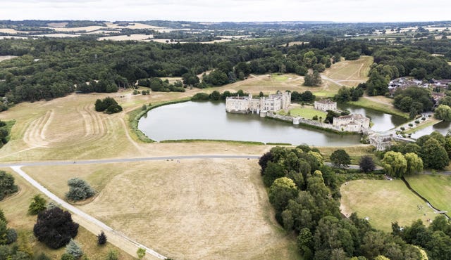 Leeds Castle in Kent surrounded by parched lawns