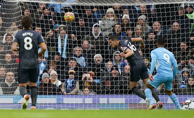 Conor Coady heads off the line to deny Ilkay Gundogan