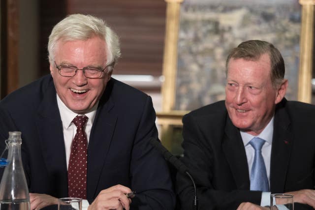 David Davis and Lord Trimble during a Royal United Services Institute