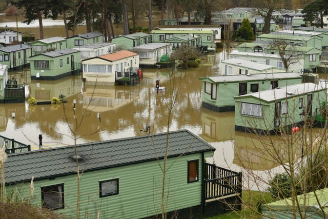 Caravans surrounded by floodwater