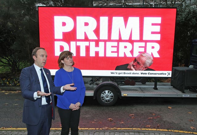 Matt Hancock and Nicky Morgan launching a poster in London