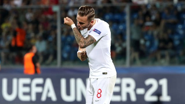 James Maddison celebrates scoring England's second goal