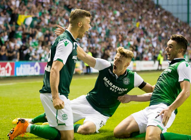 Florian Kamberi celebrates netting the winner for Hibs 