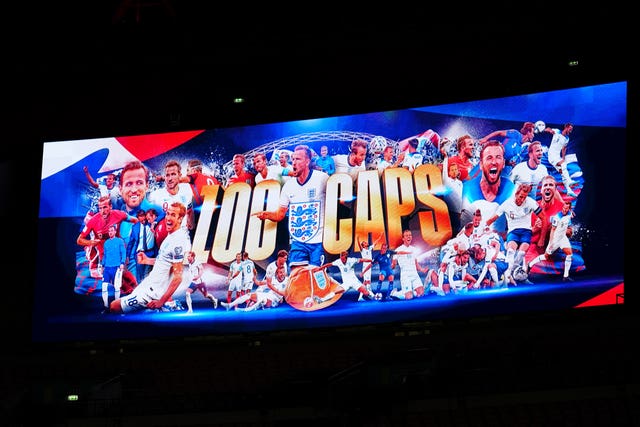 A message on the big screen to mark 100 caps for England’s Harry Kane