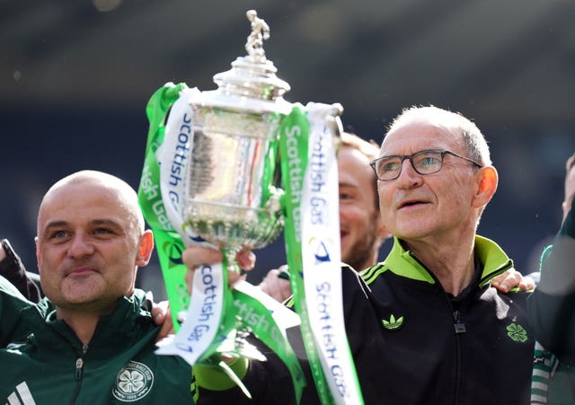Celtic manager Martin O’Neill (right) with assistant manager Shaun Maloney