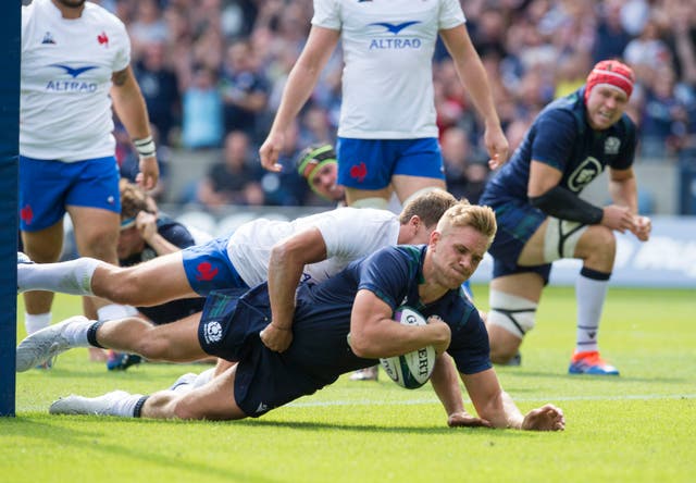 Chris Harris scores a try as Scotland beat France in their World Cup warm-up