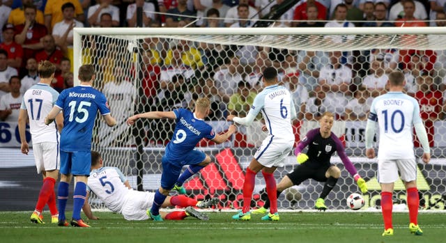 Kolbeinn Sigthorsson put Iceland 2-1 up against England (Nick Potts/PA).